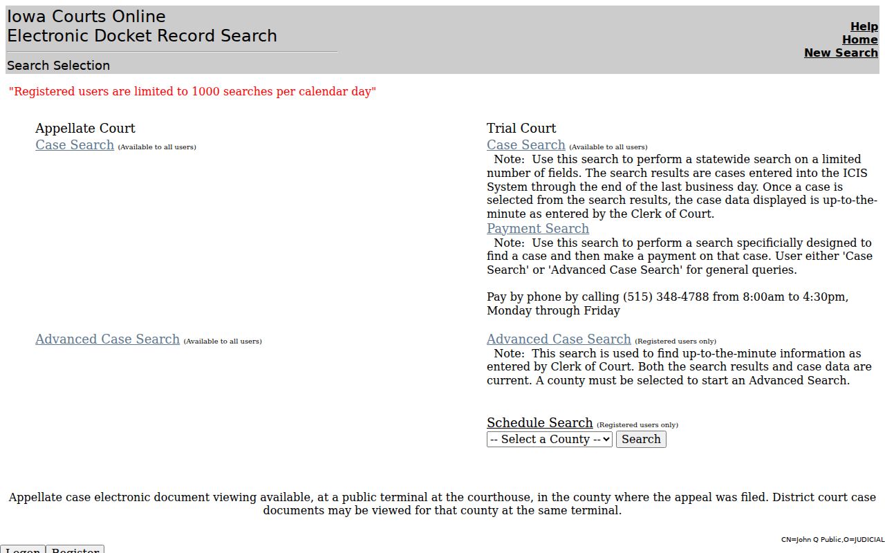Johnson County warrant records search controls in Iowa Courts Online
